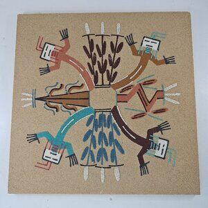 Native American Sand Art Board By A. Begay Twirlings Rainbows & Four Main Plants